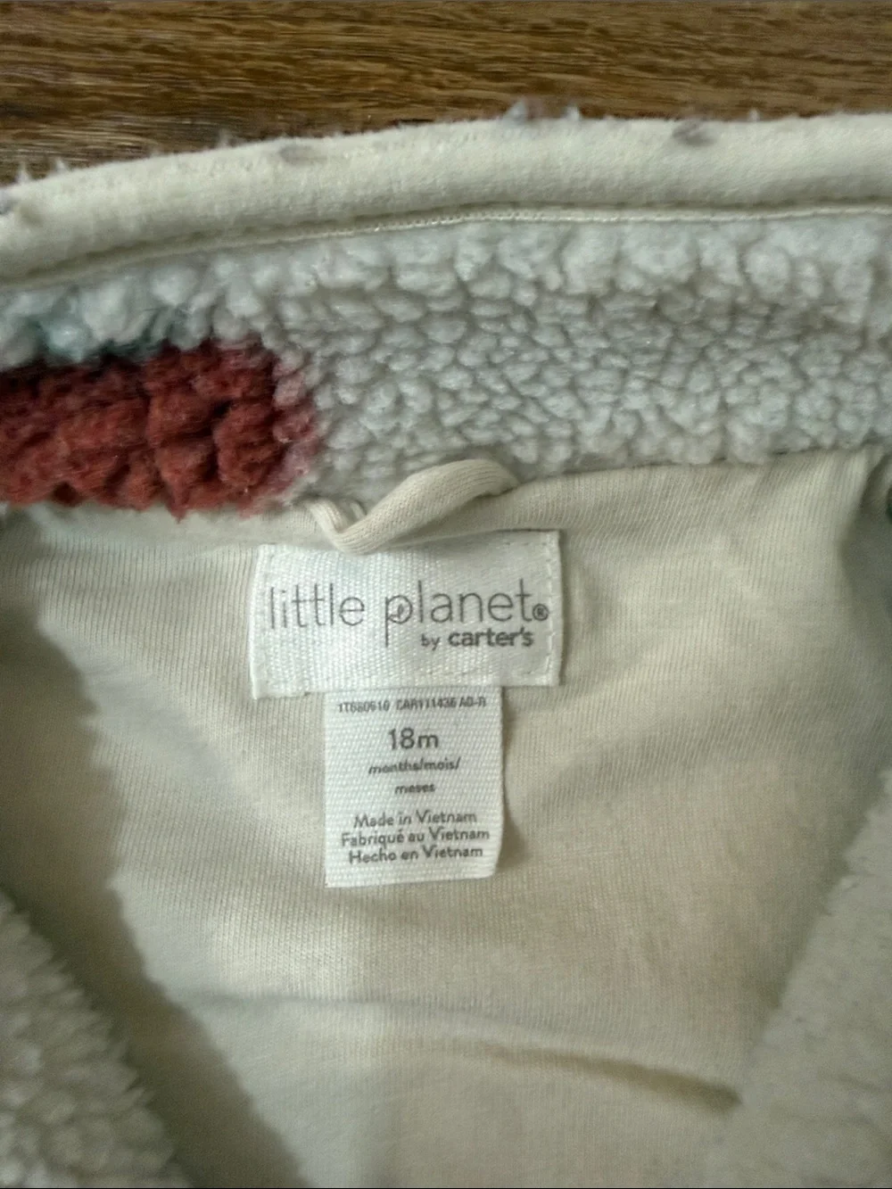 Carter's Little Planet Cream Sherpa Jacket with Red Apple Print - 18M